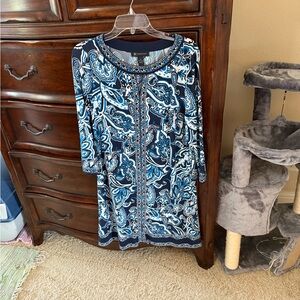 INC International Concepts Navy and White Paisley Mini Dress